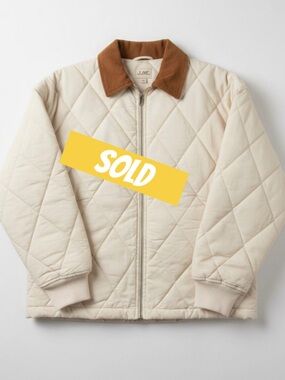 J.O.A. Quilted Bomber Jacket Medium Cream Corduroy Collar Cozy Neutral